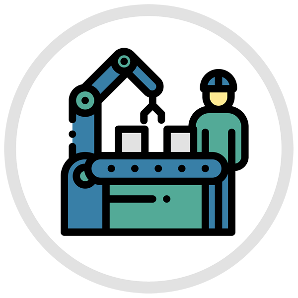 Granite State Plastics "Quality Control" icon with robotic assembly line